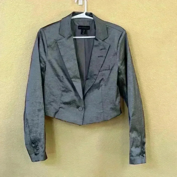 House Of Harlowe 1960 Dark Silver Fitted And Cropped Jacket Medium EUC! - Picture 4 of 10